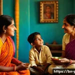 실천 철학과 정치 철학의 접점 - A thoughtful Bengali family scene in a cozy home environment, showing multiple generations engaging ...